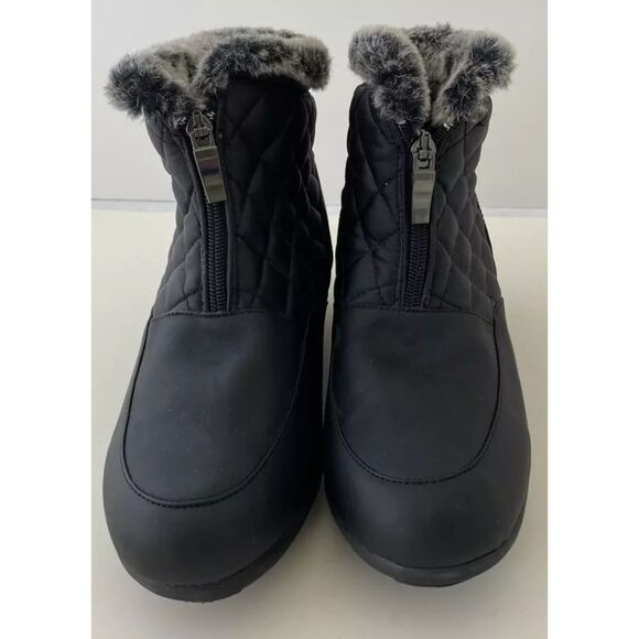 Weatherproof Grace Snow Ankle Boots Women's 10M Black Quilted Fur Trim Zipper - Picture 5 of 9